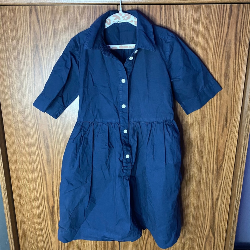 J.Crew Crewcuts Shirt Dress Kids Size 5 Navy Blue Button Down Cotton Collared